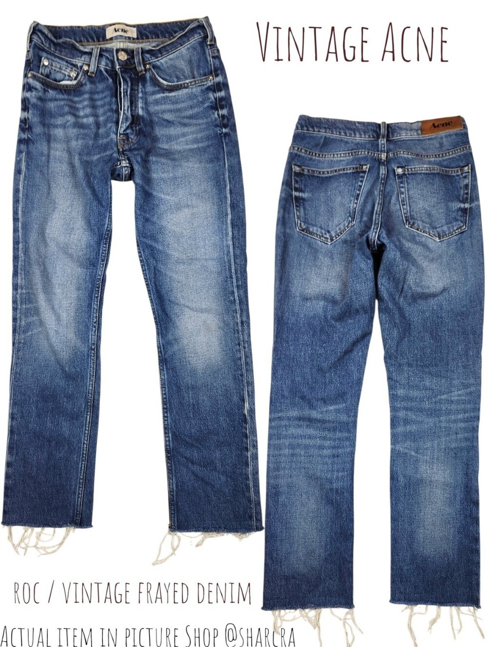 Acne Jeans Women's roc / vintage frayed Faded Slim Straight Leg denim Blue Jeans